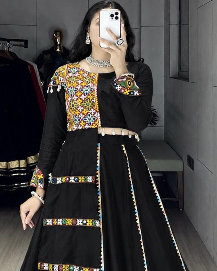 Black Color Pure Rayon Cotton Navratri Lehenga Choli