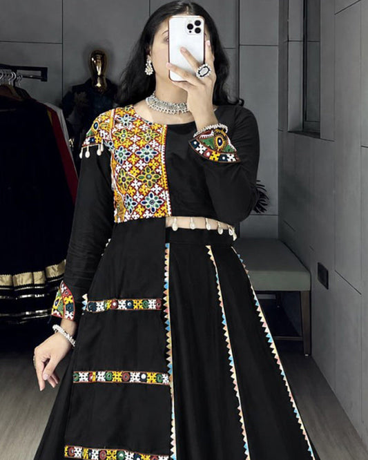 Black Color Pure Rayon Cotton Navratri Lehenga Choli