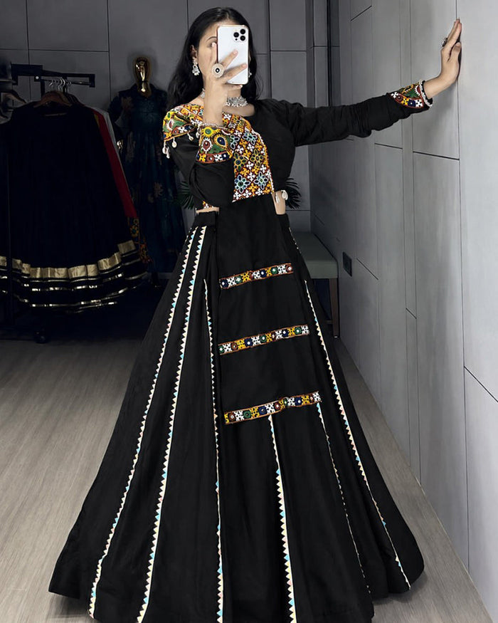 Black Color Pure Rayon Cotton Navratri Lehenga Choli