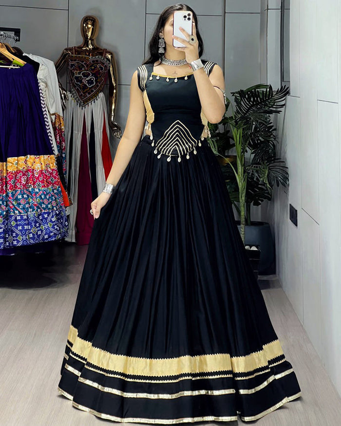 Black Color Pure Rayon Cotton Navratri Lehenga