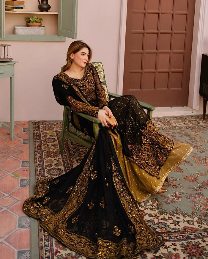 Black Colour  Fox Georgette Thread With Sequence Work Palazzo Suit