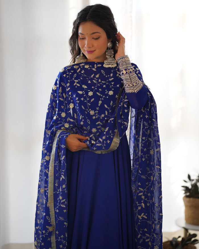 Blue Color Georgette With Sequence Work Anarkali Suit