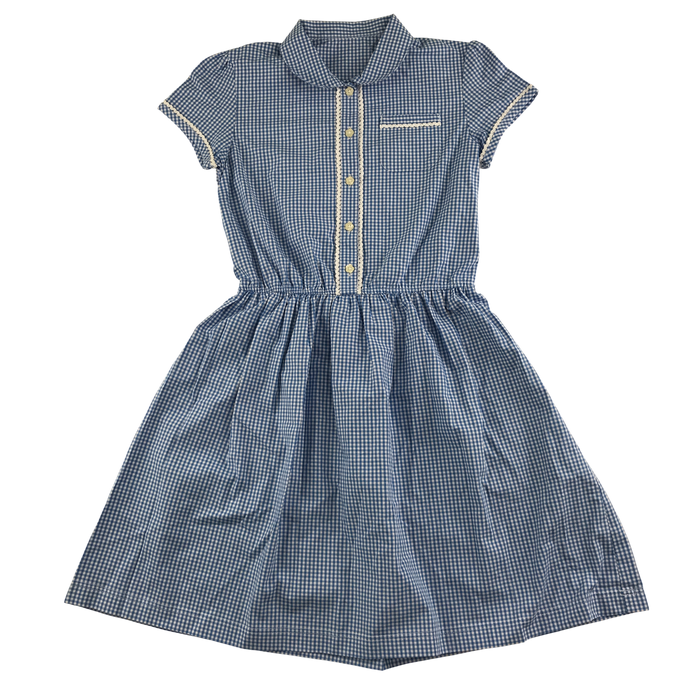 Blue gingham with buttons school summer dress