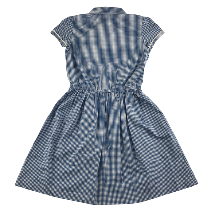 Blue gingham with buttons school summer dress