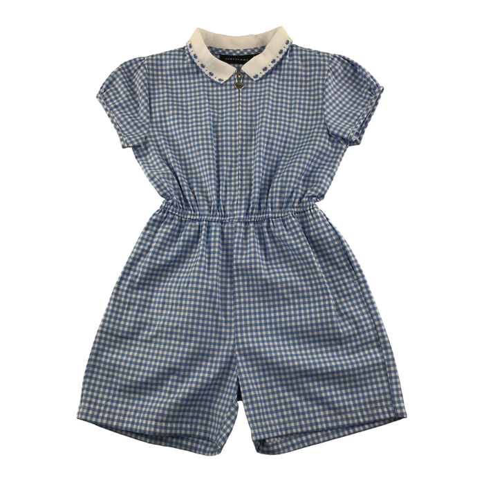Blue gingham with zipper school playsuit