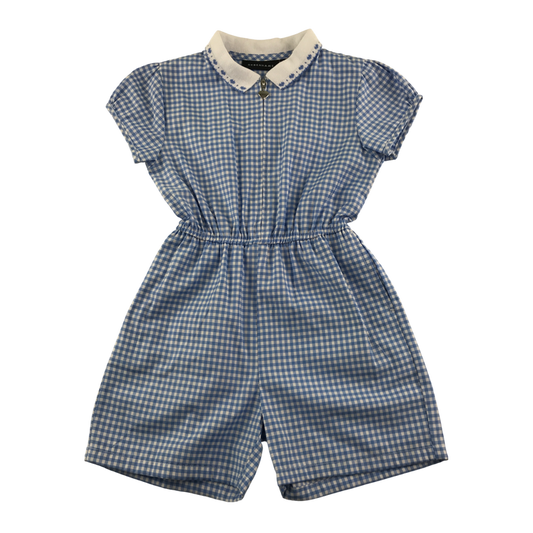 Blue gingham with zipper school playsuit