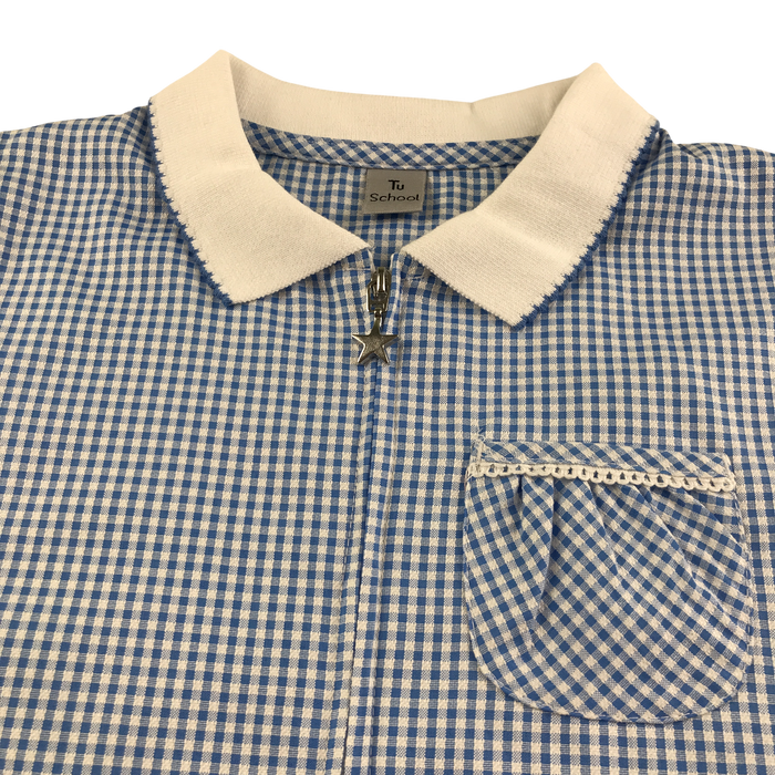 Blue gingham with zipper school summer dress