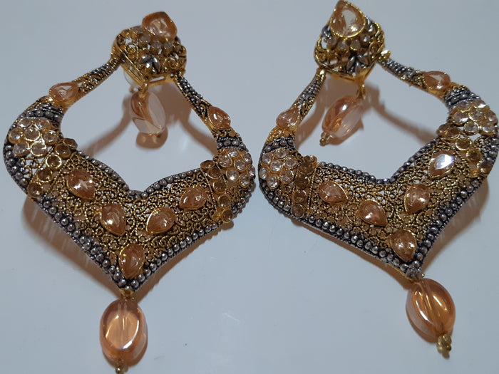 Blue stones Spade Style Earrings with Gold-plated Base - NATASHAHS