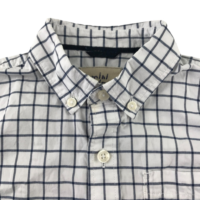 Boden 5 years white and navy checked long sleeve buttoned cotton shirt