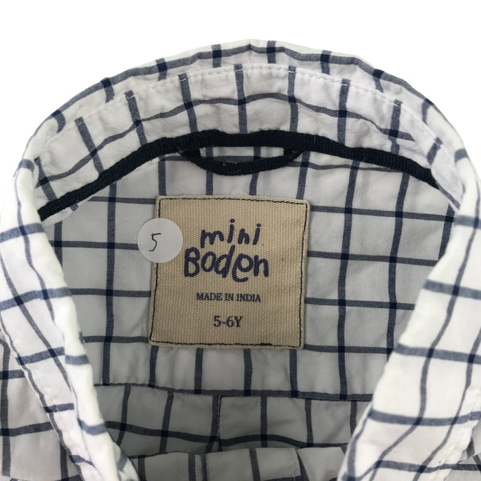 Boden 5 years white and navy checked long sleeve buttoned cotton shirt