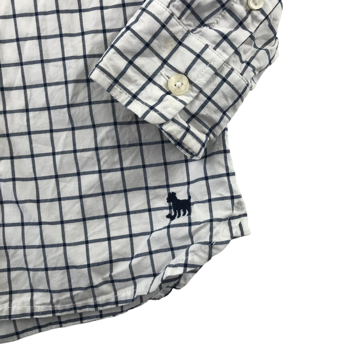 Boden 5 years white and navy checked long sleeve buttoned cotton shirt