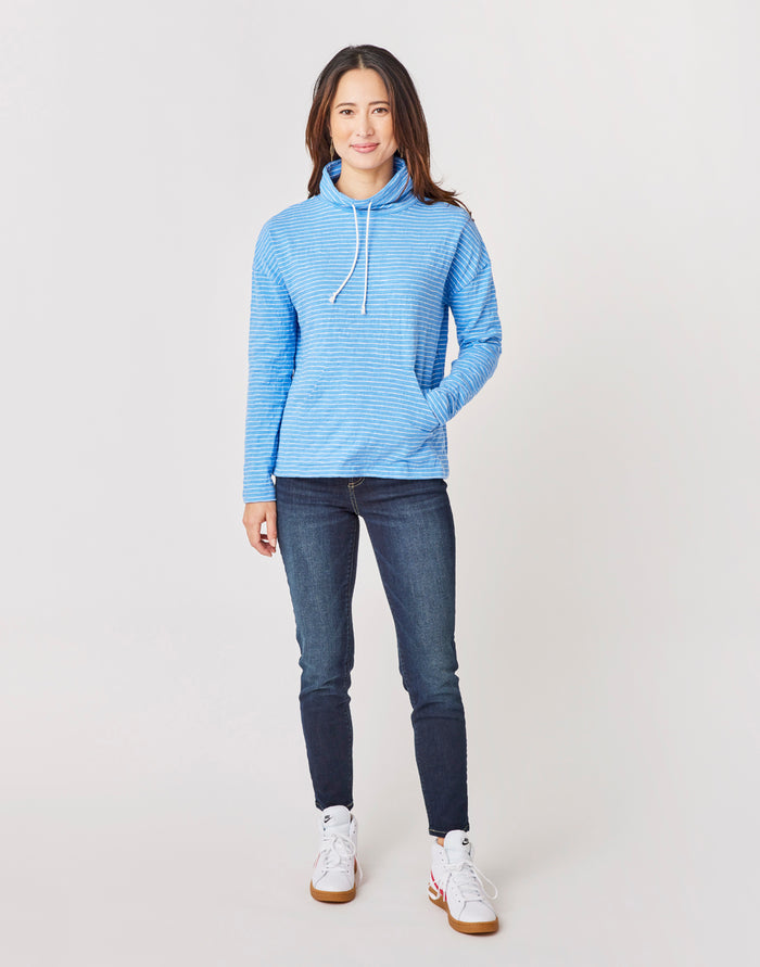 Bodie Funnel Neck: Bluebay Stripe - FINAL SALE