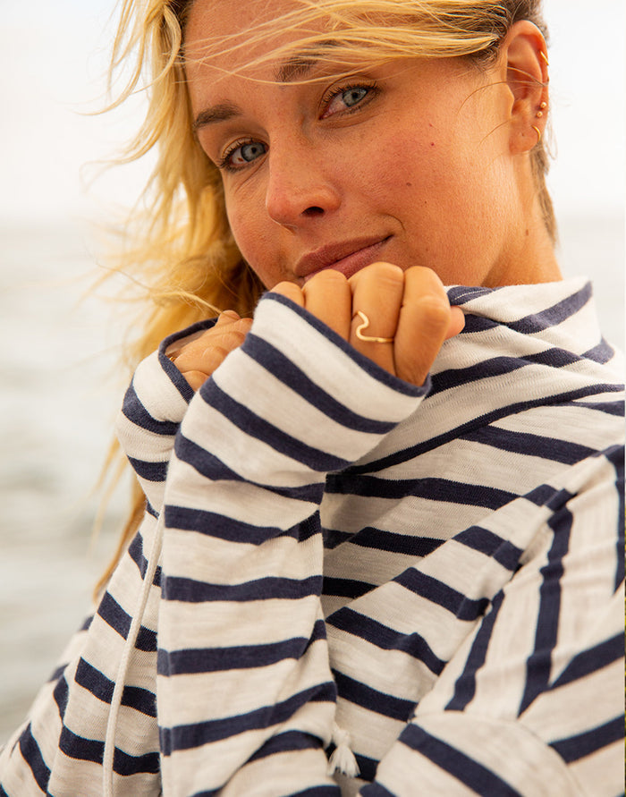 Bodie Funnel Neck: Cloud Navy Mali Stripe - FINAL SALE