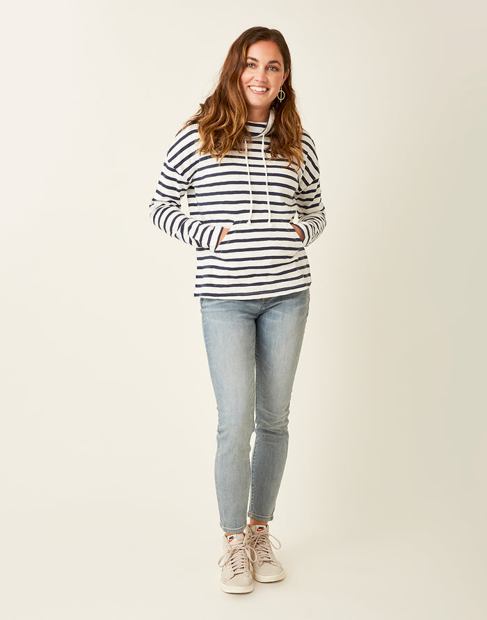 Bodie Funnel Neck: Cloud Navy Mali Stripe - FINAL SALE