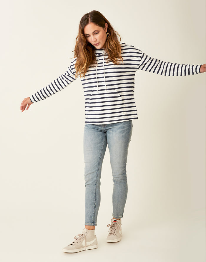 Bodie Funnel Neck: Cloud Navy Mali Stripe - FINAL SALE