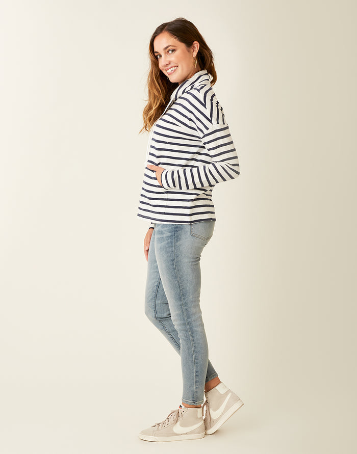 Bodie Funnel Neck: Cloud Navy Mali Stripe - FINAL SALE
