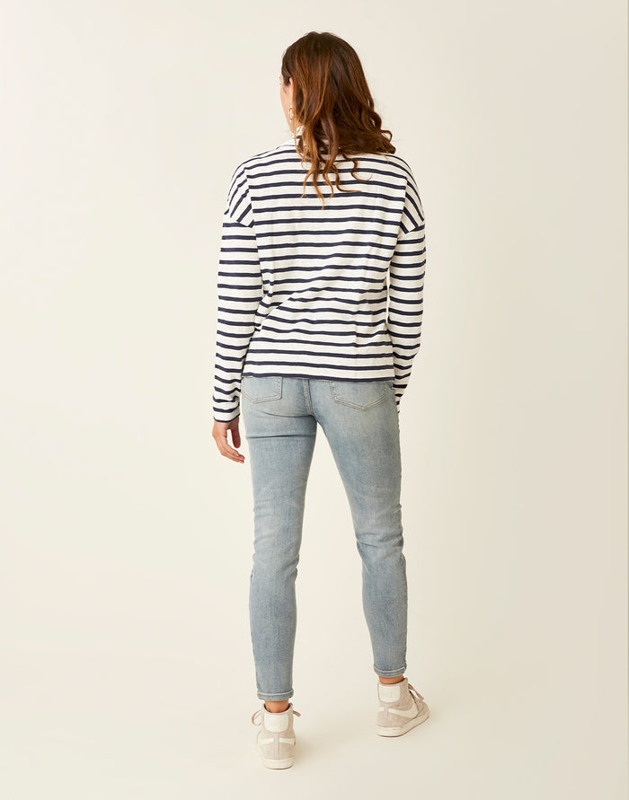 Bodie Funnel Neck: Cloud Navy Mali Stripe - FINAL SALE