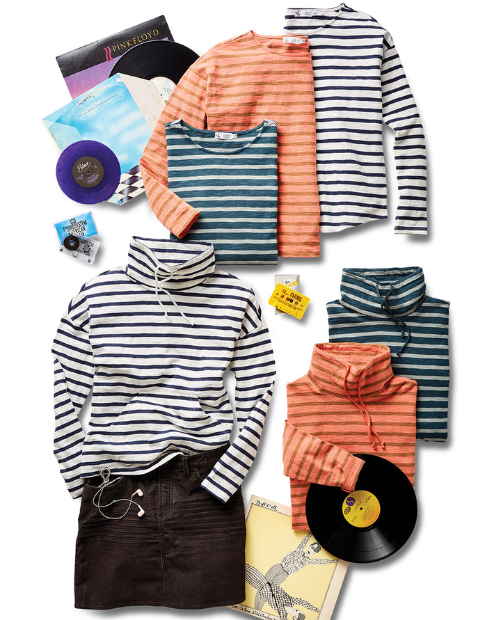 Bodie Funnel Neck: Cloud Navy Mali Stripe - FINAL SALE
