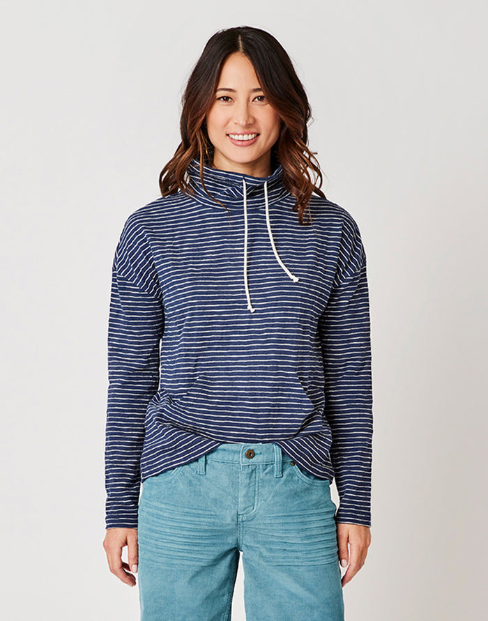 Bodie Funnel Neck: Navy Stripe - FINAL SALE