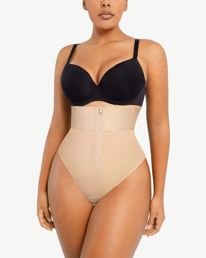 Zipper-front Thong / Beige / XL