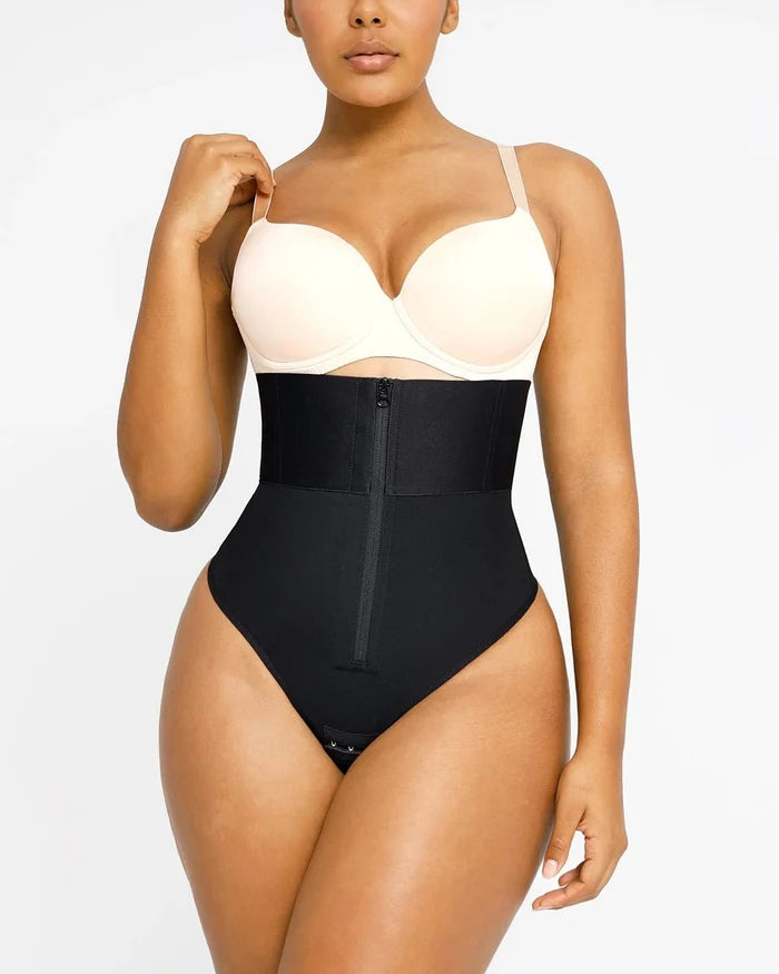 Zipper-front Thong / Black / 5X