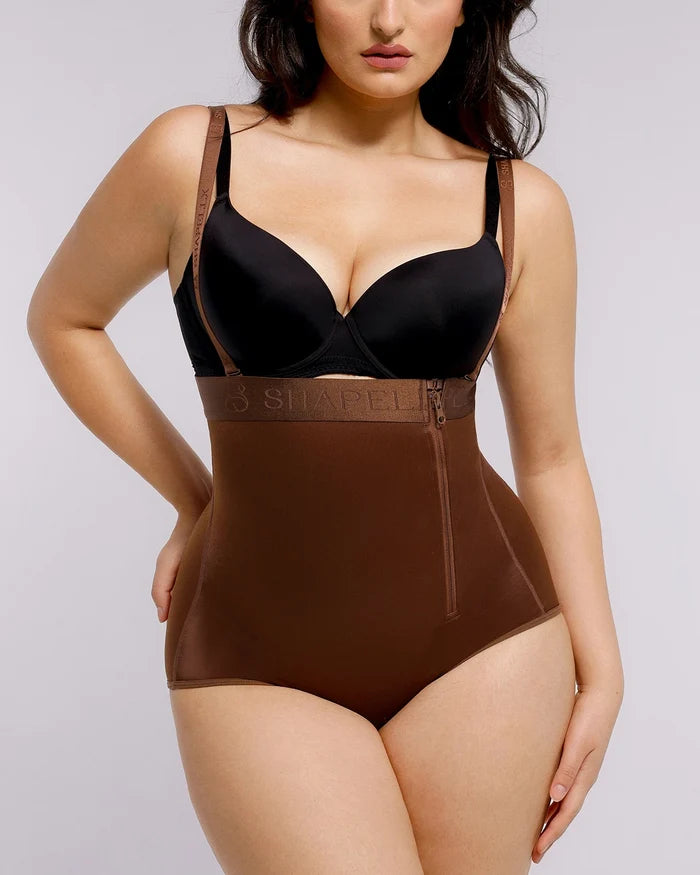 AirSlim high-waist brown shaping panty featuring tummy smoothing and curve enhancement