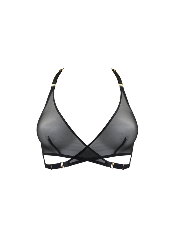 Bordelle Signature Art Deco Black Wireless Soft Cup Mesh Wrap Bra - House Of Huntington
