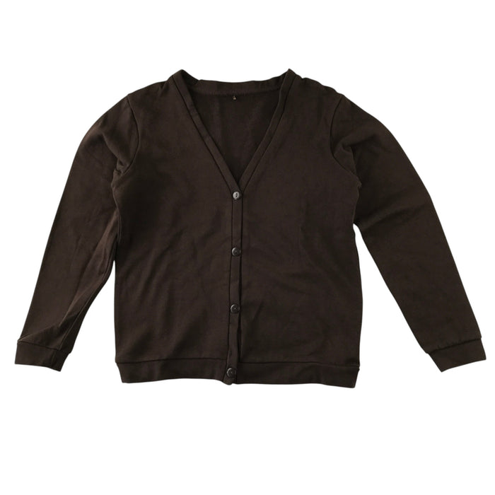 Brown jersey school cardigan for girls in second-hand condition