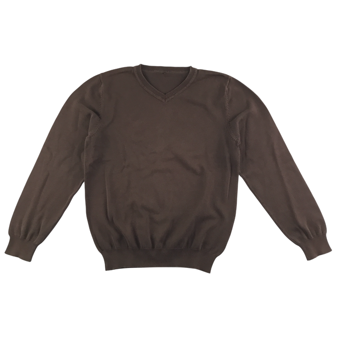 Brown unisex v-neck school jumper