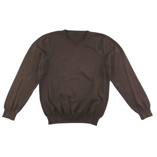 Brown unisex v-neck school jumper
