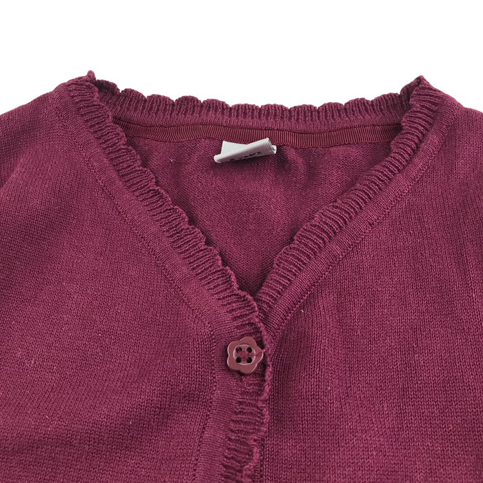 Burgundy girls scallop neck school cardigan