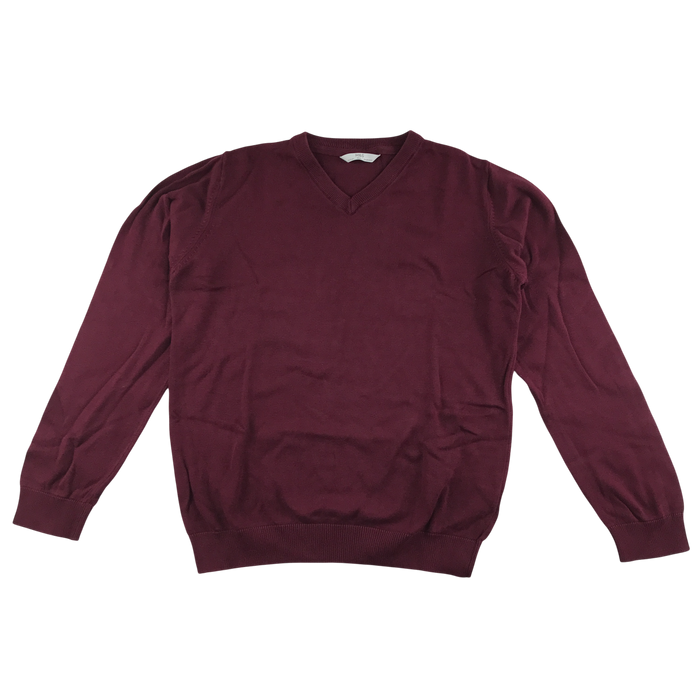 Burgundy unisex v-neck school jumper