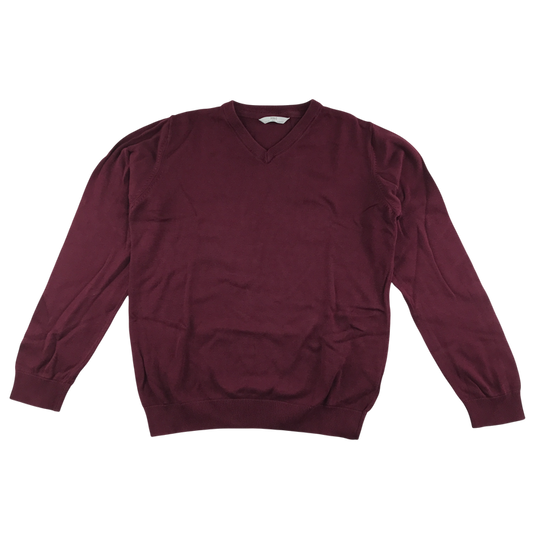Burgundy unisex v-neck school jumper