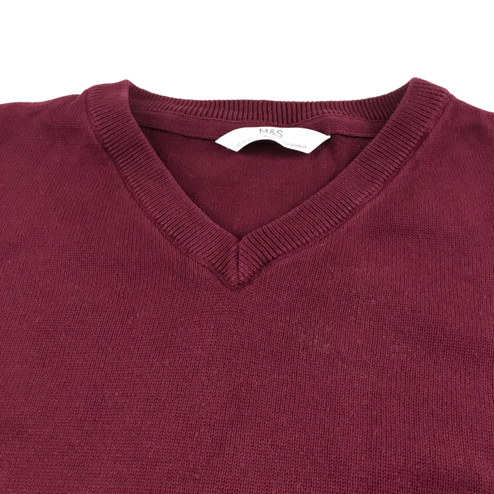 Burgundy unisex v-neck school jumper