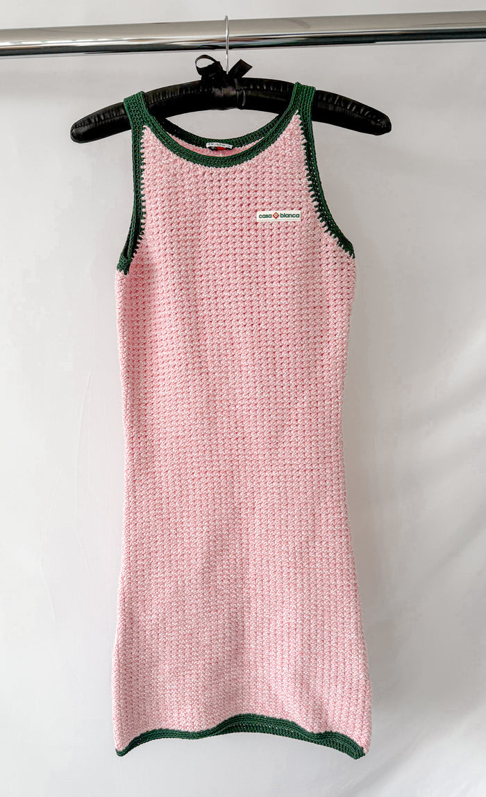 Casablanca Tennis Club Pink Knit Mouline Logo Patch Mini Crochet Dress