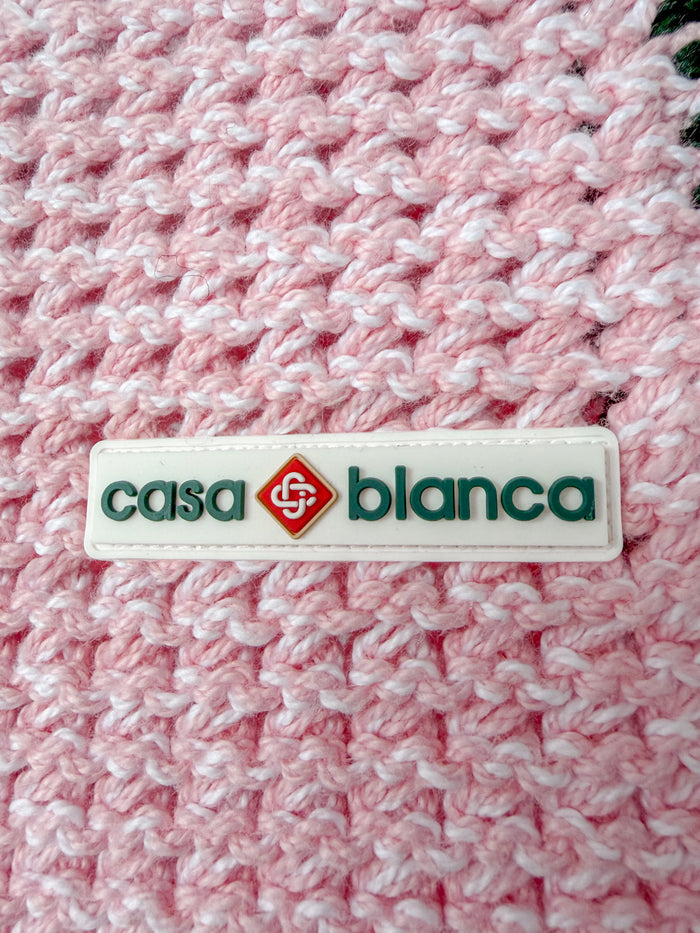 Casablanca Tennis Club Pink Knit Mouline Logo Patch Mini Crochet Dress