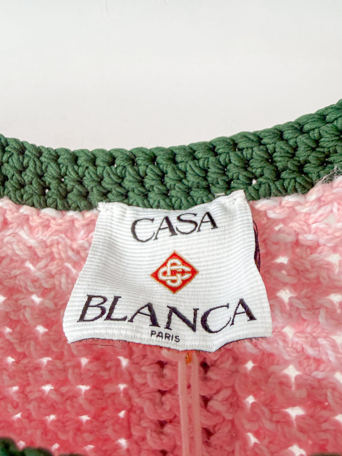 Casablanca Tennis Club Pink Knit Mouline Logo Patch Mini Crochet Dress
