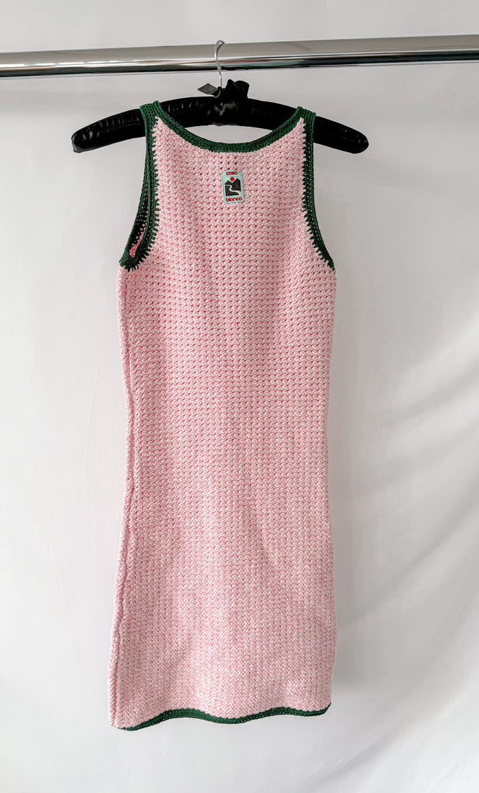 Casablanca Tennis Club Pink Knit Mouline Logo Patch Mini Crochet Dress