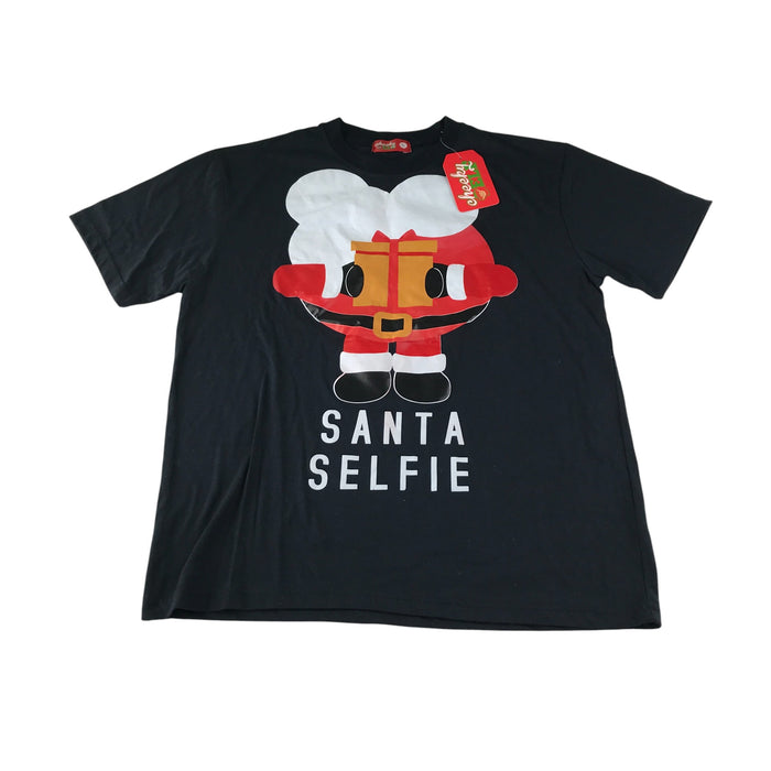 Cheeky Elf festive t-shirt adult size L black Santa Selfie print