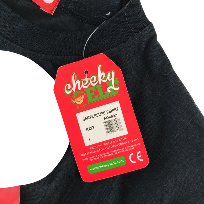 Cheeky Elf festive t-shirt adult size L black Santa Selfie print