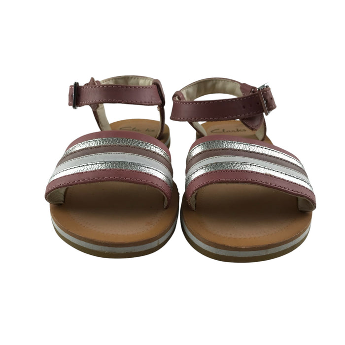 Clarks size UK 10 (jr) red silver strap sandals
