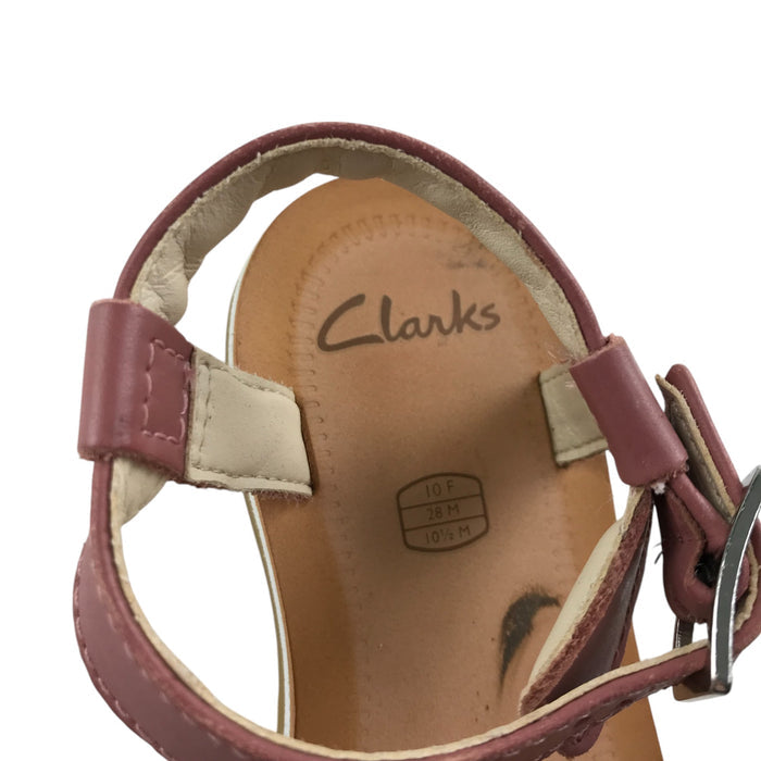 Clarks size UK 10 (jr) red silver strap sandals