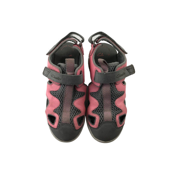 Clarks size UK 11.5 (jr) grey pink strap sandals