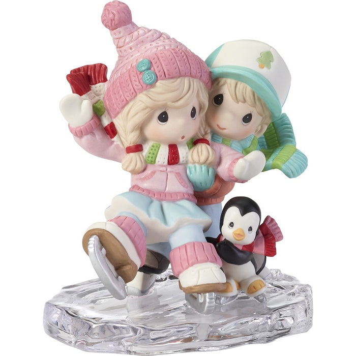 "Clearance Sale" Precious Moments - Love Means I'll Always Be There Ice Skate Love Couple Porcelain Figurine 191026