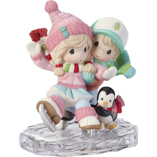 "Clearance Sale" Precious Moments - Love Means I'll Always Be There Ice Skate Love Couple Porcelain Figurine 191026