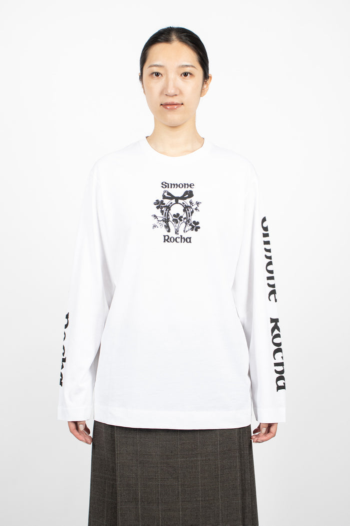 Coming Up Roses Print Long Sleeve T-Shirt White/Black