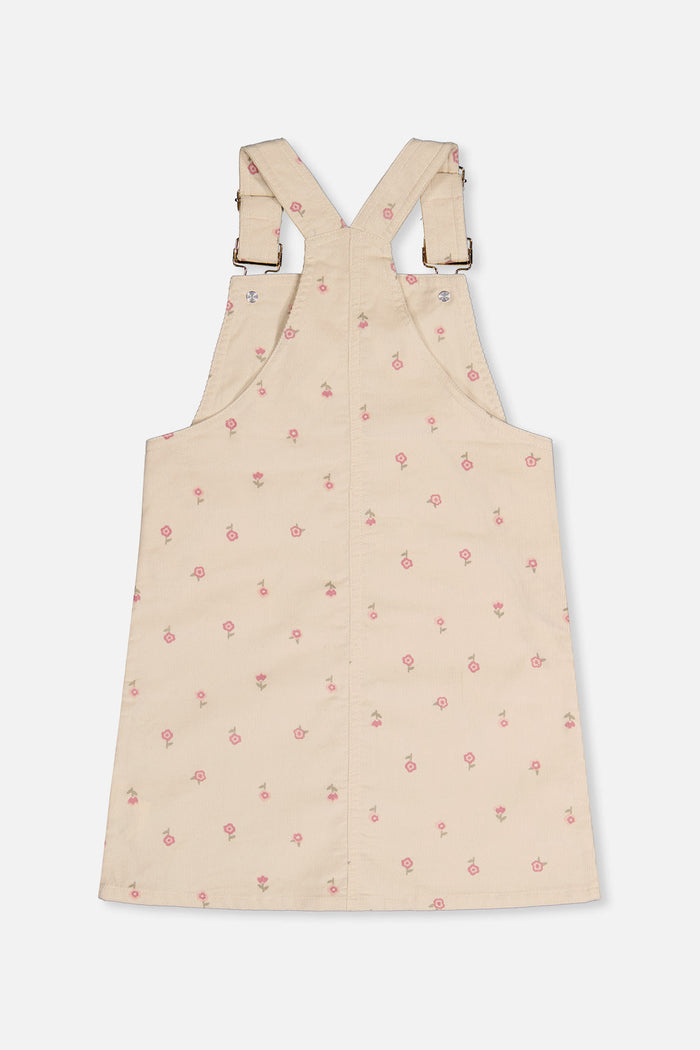 Deux par Deux beige floral corduroy overall dress, back view