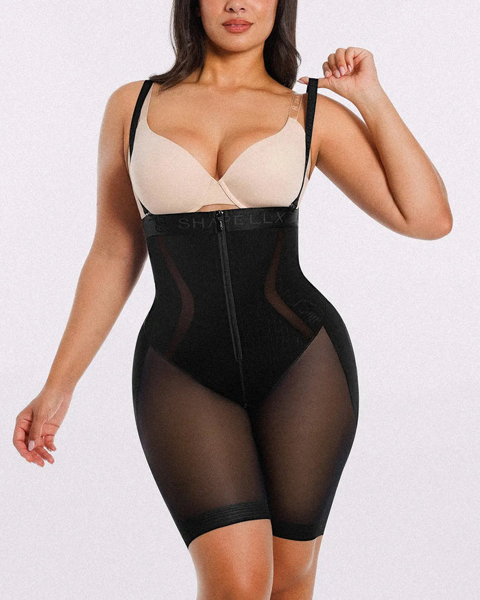 Model wearing black airy smoothing shorts with a sleek and comfortable fit