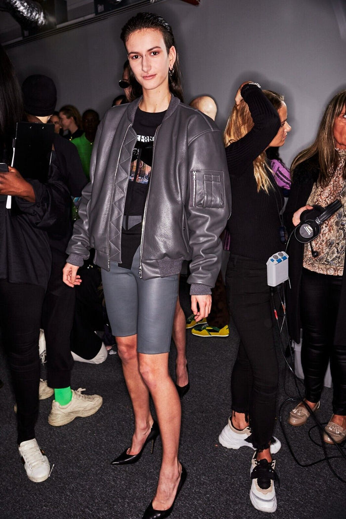 DAVID KOMA Grey Leather Cycling Biker Shorts - House Of Huntington
