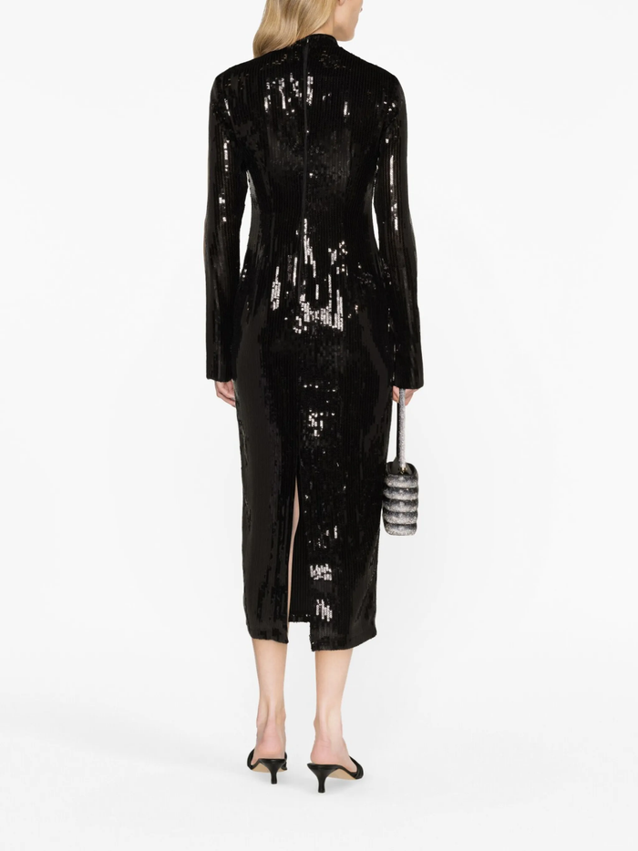 De La Vali Lazarus Black Sequinned Keyhold Neck Midi Dress